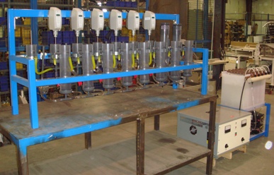 Bench scale solvent extraction pilot plant.